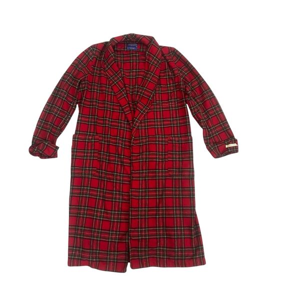 Pendleton Red Plaid Midi Length Mens Wool Robe Bathrobe Size M Stewart Tartan